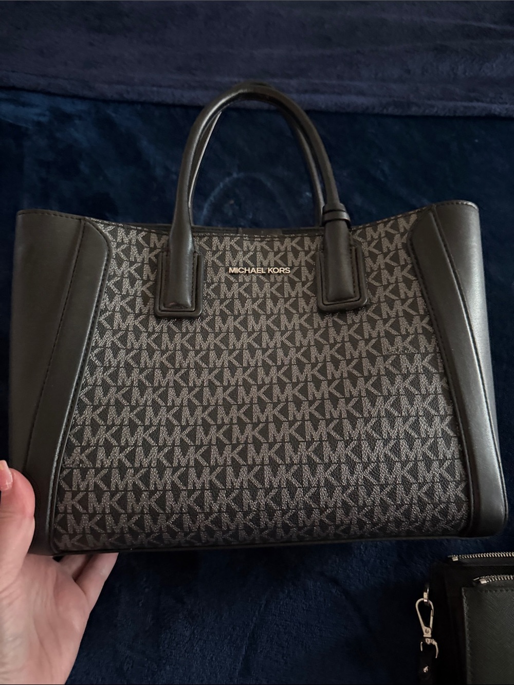 Michael Kors Black and Gray MK Monogram Satchel